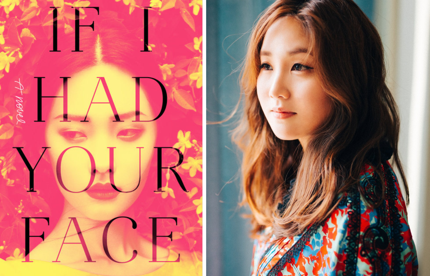 Frances Cha 07 next to an image of her book cover, If I Had Your Face. 